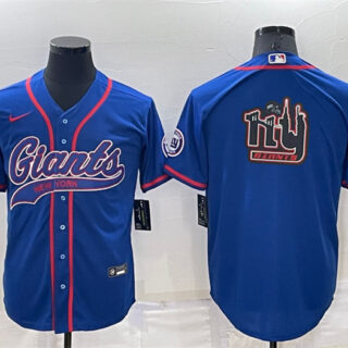 Men's New York Giants Blue Team Big Logo With Patch Cool Base Stitched Baseball Jersey
