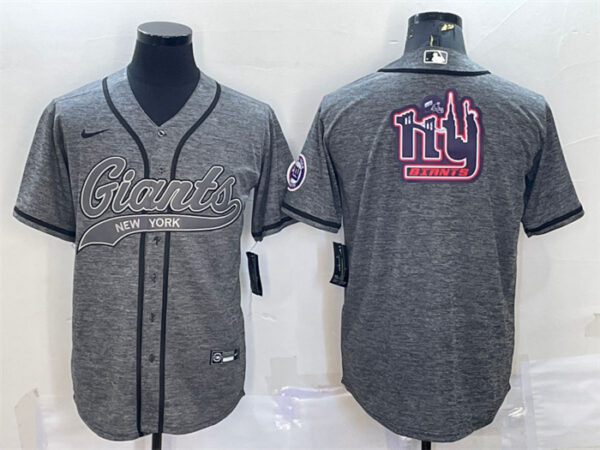 Men's New York Giants Grey Team Big Logo With Patch Cool Base Stitched Baseball Jersey