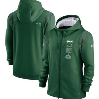 Men's New York Jets 2021 Green Sideline Team Performance Full-Zip Hoodie