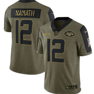 Men's New York Jets #12 Joe Namath 2021 Olive Salute To Service Limited Stitched Jersey