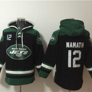 Men's New York Jets #12 Joe Namath Black Ageless Must-Have Lace-Up Pullover Hoodie