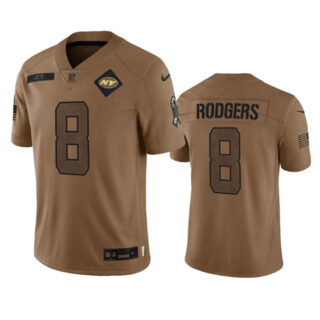 Men's New York Jets #8 Aaron Rodgers 2023 Brown Salute To Service Limited Stitched Football Jersey