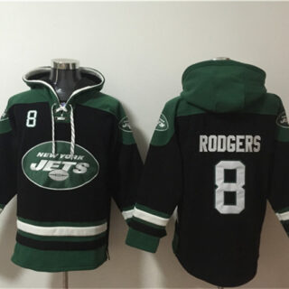 Men's New York Jets #8 Aaron Rodgers Black Ageless Must-Have Lace-Up Pullover Hoodie
