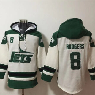 Men's New York Jets #8 Aaron Rodgers White Ageless Must-Have Lace-Up Pullover Hoodie