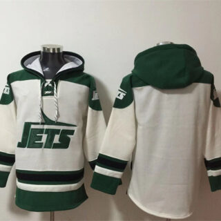 Men's New York Jets Blank White Ageless Must-Have Lace-Up Pullover Hoodie