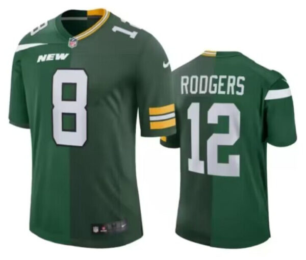 Men's New York Jets Front #8 Back #12 Aaron Rodgers Split Green Jersey