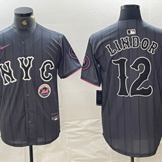 Men's New York Mets #12 Francisco Lindor Graphite 2024 City Connect Limited Stitched Baseball Jersey