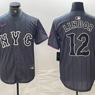 Men's New York Mets #12 Francisco Lindor Graphite 2024 City Connect Limited Stitched Baseball Jersey(Run Small)