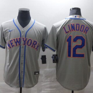 Men's New York Mets #12 Francisco Lindor Grey Stitched MLB Cool Base Nike Jersey