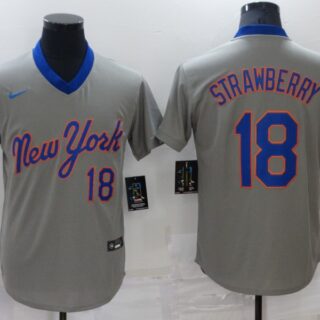Men's New York Mets #18 Darryl Strawberry Grey Stitched Baseball Jersey