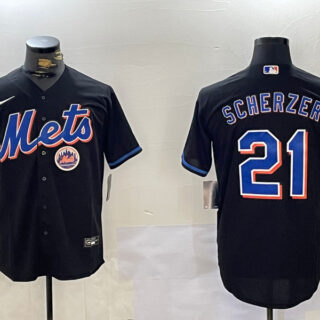 Men's New York Mets #21 Max Scherzer Black Cool Base Stitched Baseball Jerseys