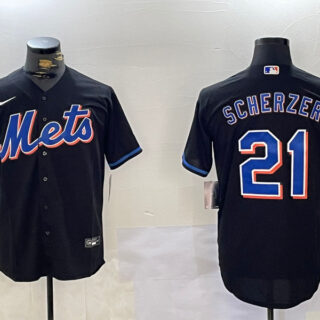 Men's New York Mets #21 Max Scherzer Black Cool Base Stitched Baseball Jerseys