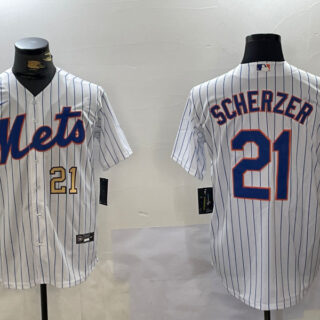 Men's New York Mets #21 Max Scherzer White Cool Base Stitched Baseball Jerseys