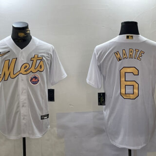 Men's New York Mets #6 Starling Marte 2022 All-Star White Cool Base Stitched Baseball Jersey