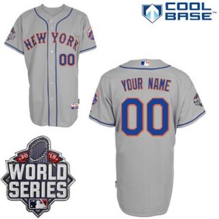 Men's New York Mets Authentic Customized Road Gray Jersey 2015 World Series Patch