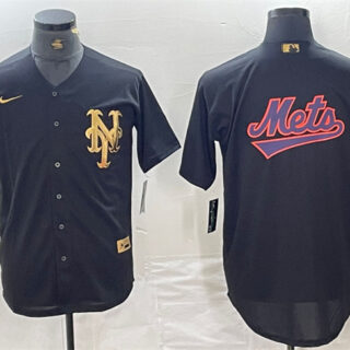 Men's New York Mets Black Team Big Logo Cool Base Stitched Baseball Jersey 2