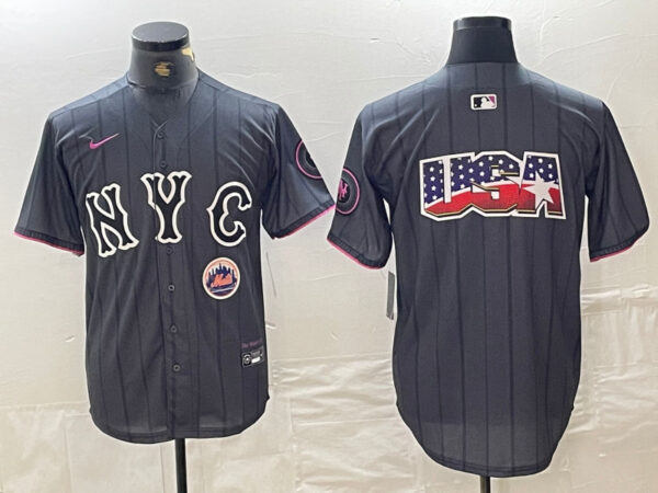 Men's New York Mets Team Big Logo Graphite 2024 City Connect Limited Stitched Baseball Jersey