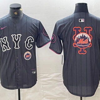 Men's New York Mets Team Big Logo Graphite 2024 City Connect Limited Stitched Baseball Jersey