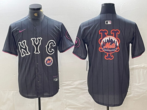 Men's New York Mets Team Big Logo Graphite 2024 City Connect Limited Stitched Baseball Jersey