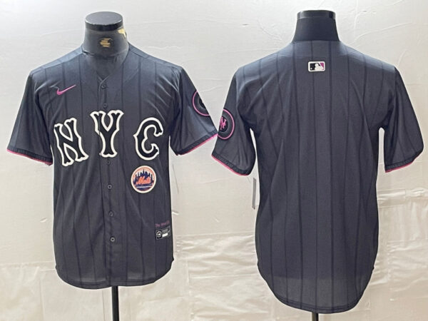 Men's New York Mets Team Big Logo Graphite 2024 City Connect Limited Stitched Baseball Jersey1