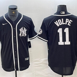 Men's New York Yankees #11 Anthony Volpe Black Cool Base Stitched Baseball Jersey 4