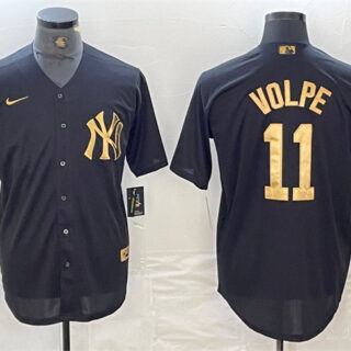 Men's New York Yankees #11 Anthony Volpe Black Cool Base Stitched Baseball Jersey