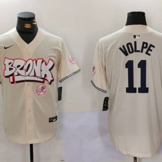 Men's New York Yankees #11 Anthony Volpe Cream The Bronx Graffiti V2 Vapor Limited Stitched Baseball Jerseys