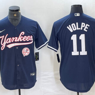 Men's New York Yankees #11 Anthony Volpe Navy Cool Base Stitched Baseball Jersey
