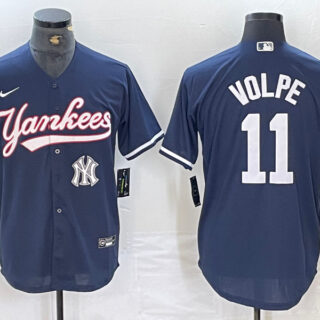 Men's New York Yankees #11 Anthony Volpe Navy Cool Base Stitched Baseball Jersey