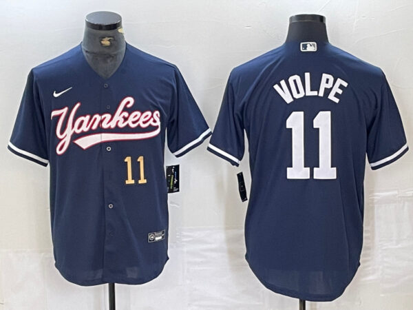 Men's New York Yankees #11 Anthony Volpe Navy Cool Base Stitched Baseball Jersey