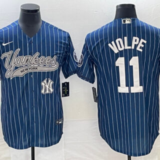 Men's New York Yankees #11 Anthony Volpe Navy With Patch Cool Base Stitched Baseball Jersey