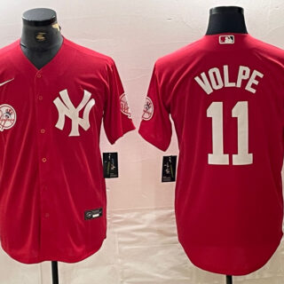 Men's New York Yankees #11 Anthony Volpe Red Cool Base Stitched Baseball Jersey