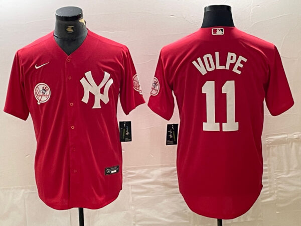 Men's New York Yankees #11 Anthony Volpe Red Cool Base Stitched Baseball Jersey