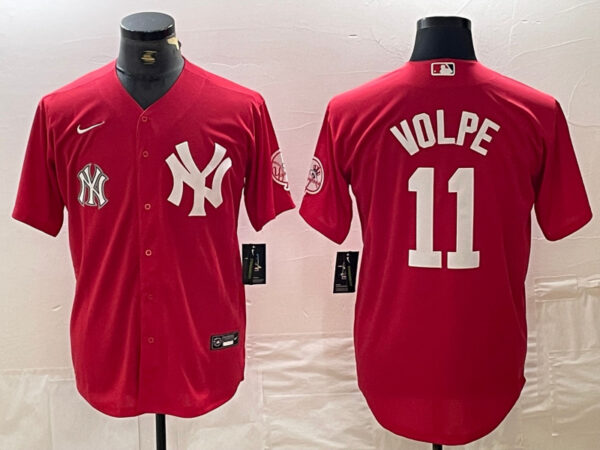 Men's New York Yankees #11 Anthony Volpe Red Cool Base Stitched Baseball Jersey