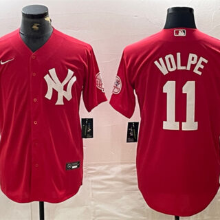 Men's New York Yankees #11 Anthony Volpe Red Cool Base Stitched Baseball Jersey