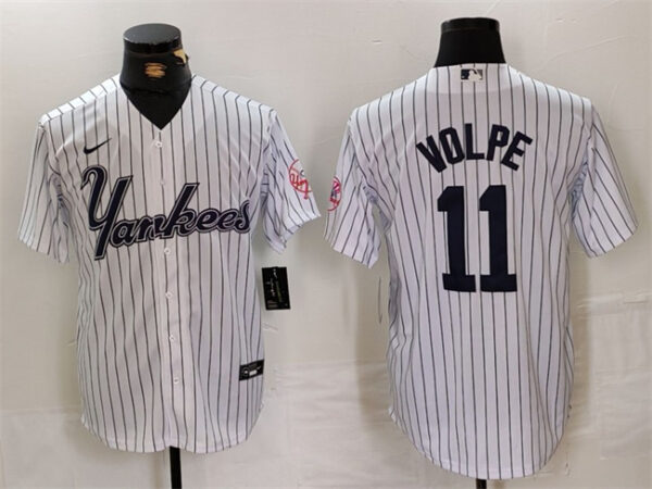 Men's New York Yankees #11 Anthony Volpe White Cool Base Stitched Baseball Jersey