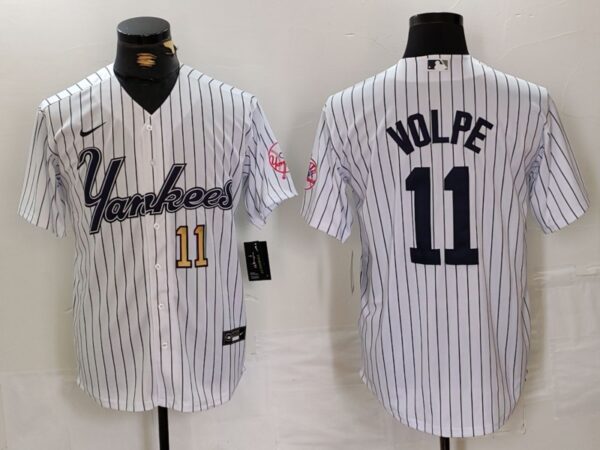 Men's New York Yankees #11 Anthony Volpe White Cool Base Stitched Baseball Jerseys