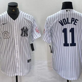 Men's New York Yankees #11 Anthony Volpe White Cool Base Stitched Baseball JerseyS 11