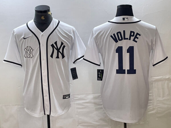 Men's New York Yankees #11 Anthony Volpe White Cool Base Stitched Baseball JerseyS