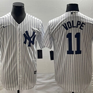 Men's New York Yankees #11 Anthony Volpe White Cool Base Stitched Baseball Jerseys