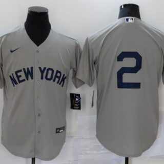 Men's New York Yankees #2 Derek Jeter 2021 Grey Field of Dreams Cool Base Stitched Baseball Jersey