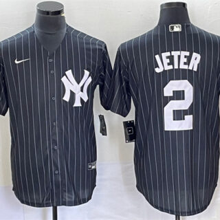 Men's New York Yankees #2 Derek Jeter Black Cool Base Stitched Baseball Jersey
