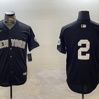 Men's New York Yankees #2 Derek Jeter Black With Patch Limited Stitched Baseball Jersey