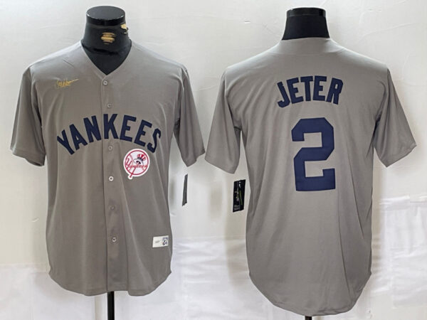 Men's New York Yankees #2 Derek Jeter Grey Cool Base Stitched Baseball Jerseys
