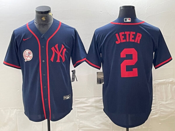 Men's New York Yankees #2 Derek Jeter Navy Cool Base Stitched Baseball Jersey