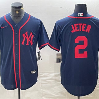 Men's New York Yankees #2 Derek Jeter Navy Cool Base Stitched Baseball Jersey