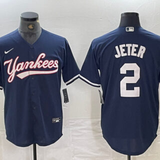 Men's New York Yankees #2 Derek Jeter Navy Cool Base Stitched Baseball Jersey