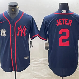 Men's New York Yankees #2 Derek Jeter Navy Cool Base Stitched Baseball Jersey