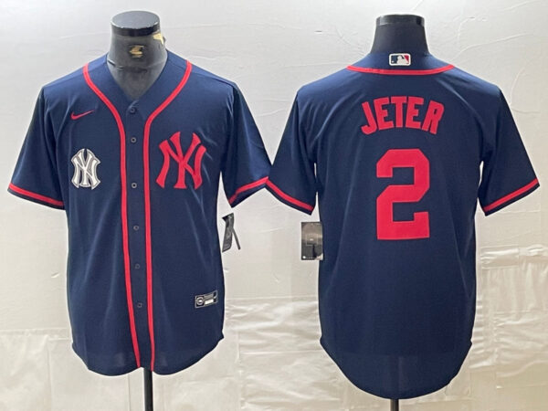 Men's New York Yankees #2 Derek Jeter Navy Cool Base Stitched Baseball Jersey