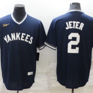 Men's New York Yankees #2 Derek Jeter Navy Stitched Baseball Jersey
